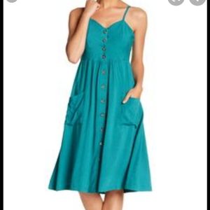 GOOD LUCK GEM Button Front Turquoise Dress